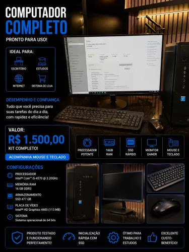 Computador Completo Core i5 16GB RAM SSD 477GB Monitor + Teclado e Mouse