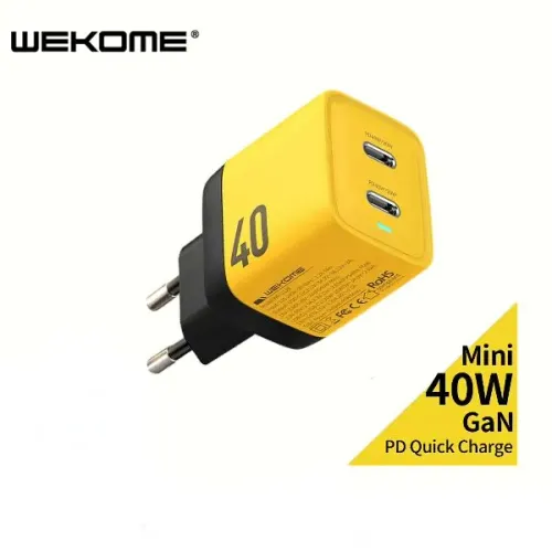 Carregador Rápido 40W GaN Duplo - Wekome - Opções c/ ou s/ Cabo Original - LACRADO - Leia