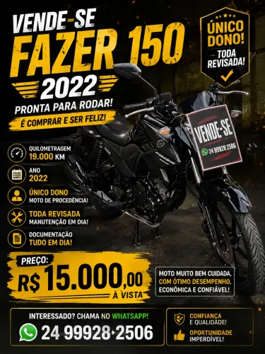 ? OPORTUNIDADE! YAMAHA FAZER 150 - 2022 ? ? R$ 15.000,00 ?