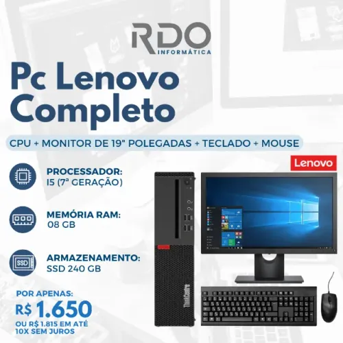 PC Lenovo Completo Core I5 7A SSD 240GB + Monitor 19" + Teclado + Mouse