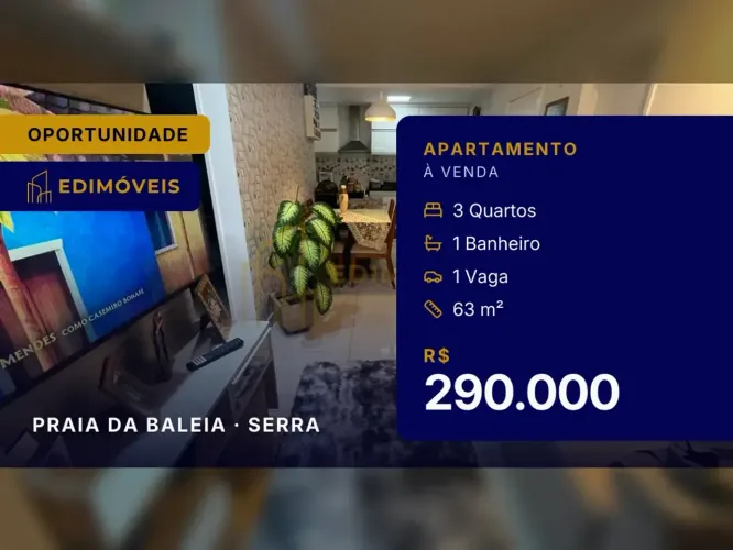 Apartamento 3 quartos em Praia da Baleia, lazer completo e segurança para você