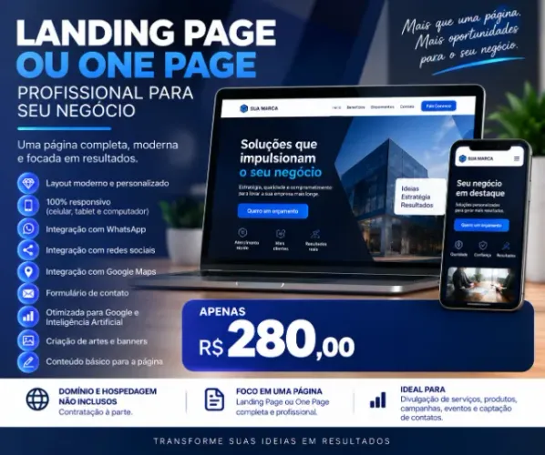 Criação de Landing Page ou Site One Page Profissional por R$ 280