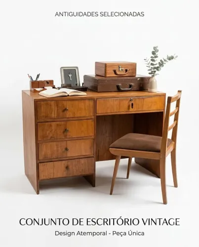 Escrivaninha vintage em madeira nobre.