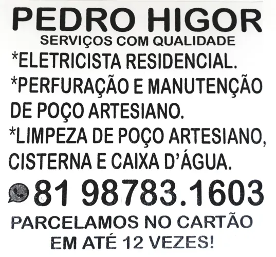 MANUTENÇÃO E LIMPEZA DE POÇO ARTESIANO, ELETRICISTA E ENCANADOR.