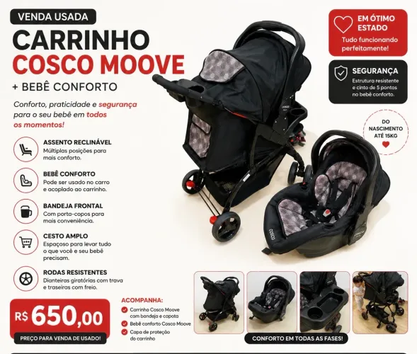 Carrinho de bebe com bebê conforto 