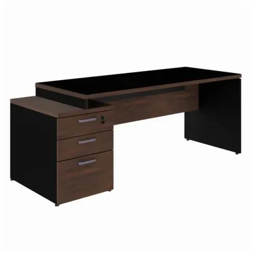 Mesa Pedestal Reta com Vidro 1,92x0,70 Marsala Preto Sofisticação Corporativa 23500