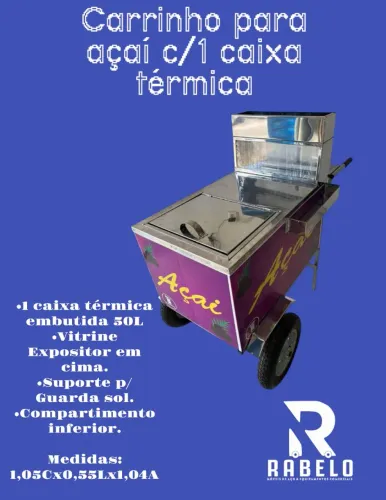 Carrinho de açaí com caixa térmica individual e dupla em até 10x sem juros no cartão