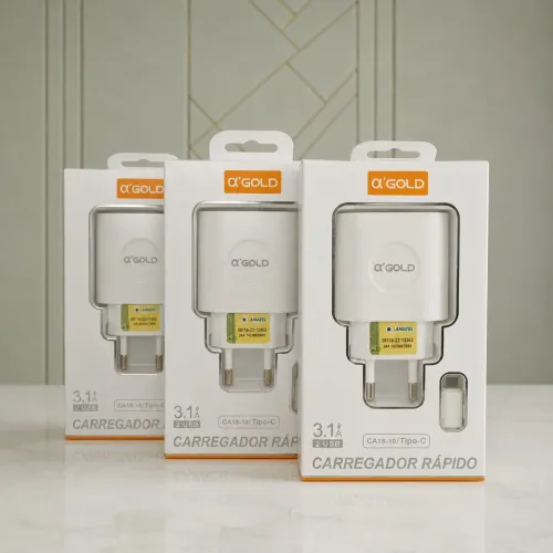 Carregador A'GOLD 3.1A (Modelo CA18-10) + Cabo Tipo-C incluso