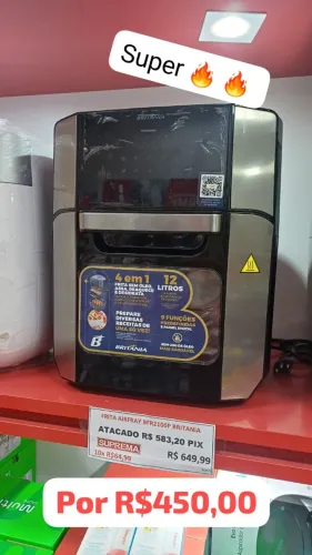 AIR FRYER 12L 4 EM 1 BRITÂNIA 9 FUNÇÕES FRITA S/OLEO DESIDRATA MT+