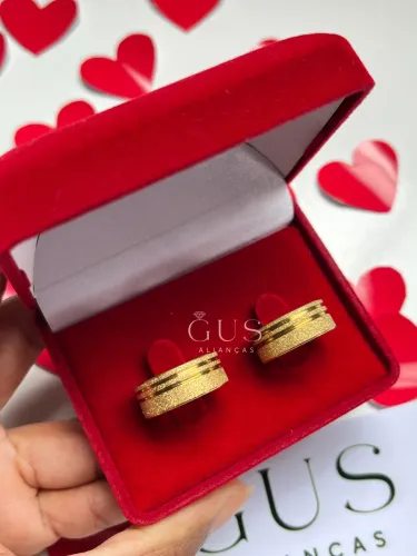 Alianças de namoro casamento Diamantada 2 Frisos 8mm