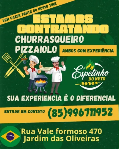 Vaga para churrasqueiro e pizzaiolo