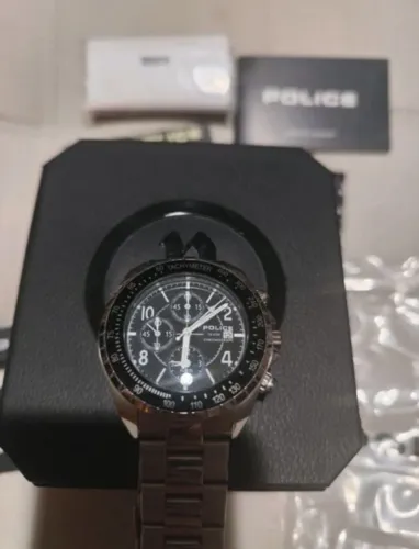 Relógio Police Masculino Cronógrafo Original Raro - Com Caixa e Manual