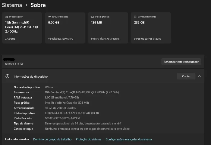 VENDO Notebook Lenovo Ideapad 3i I51135g7 8gb 256gb Ssd Intel Iris® Xe W11 15.6