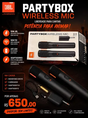 2 Microfones JBL PartyBox Wireless Mic Original - Sem Fio