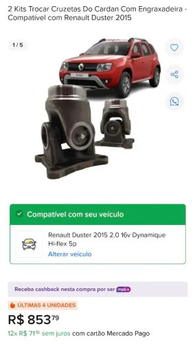  CRUZETA DO CARDAN DUSTER 4x4 COM<br>ENGRAXEIRA!