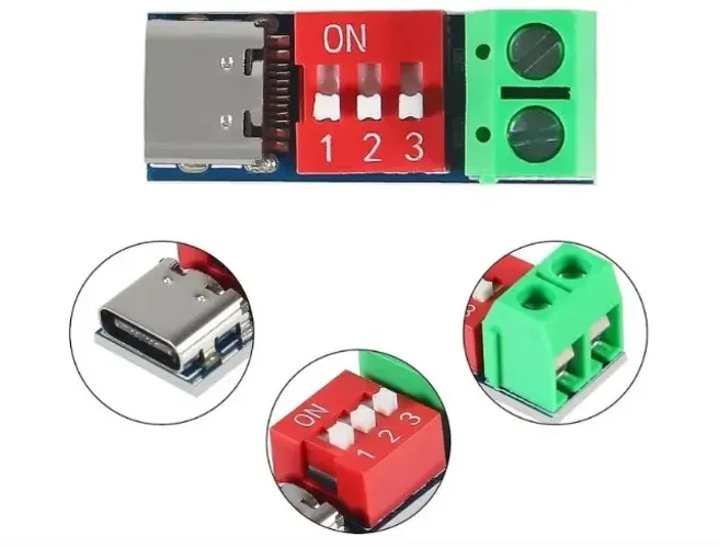 Placa Adaptadora Usb C Pd Regulador De Tensão 5v 9v 12v 15v 20v Automação COD-AM657 