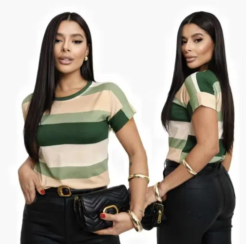 Blusa t-shirt listrada manga japonesa 