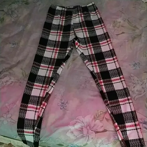 Calça malha poliéster estilo legging cor xadrez tamanho P-36 feminina