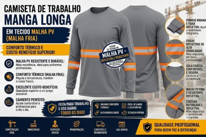 camiseta manga longa com faixa refletiva de uso profissional