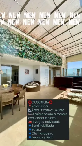 Cobertura 343,62m2. 4 suítes semi mobiliado Nova Suíça Goiânia 