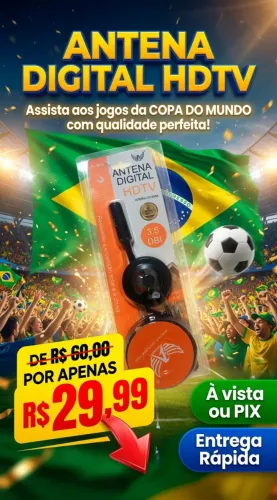 Antena Digital HDTV ATOMEX - Perfeita para Copa do Mundo | De R$60 por R$29,99
