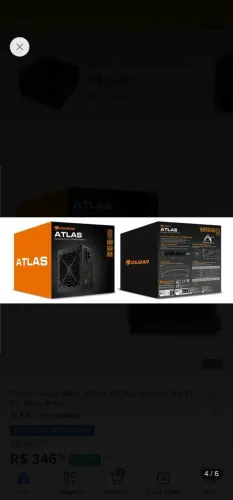 Fonte Cougar Atlas, 650w, 80 Plus Bronze, Atx 3.1, Pfc Ativo Preto ( NOVA )