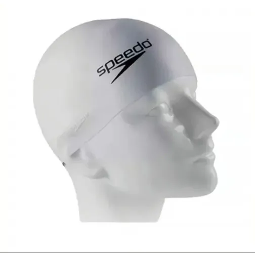 Touca de Natação de silicone Speedo Slogan Cap branca.