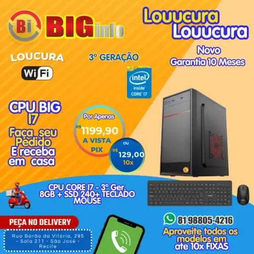 Computador Cpu Intel Core I7 Ssd 240gb 8gb Memória Ram - Em Até 10x Fixas - Com Nf-e