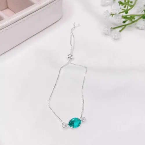 Pulseira Pedra Verde Ajustável Prata 925; Hipoalergênico; Semijoias