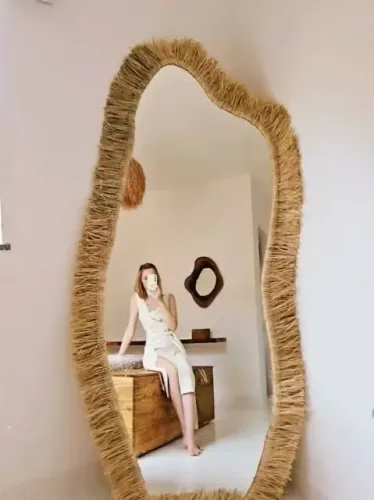 Espelho Artesanal em Palha Natural - Peça Exclusiva e Personalizável