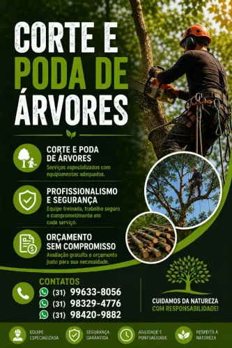 Corte e poda de árvores com segurança e profissionalismo. 