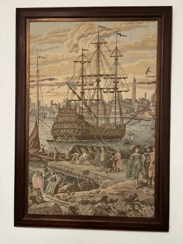 Quadro de tapeçaria gobelin com moldura de madeira 107X76 cm