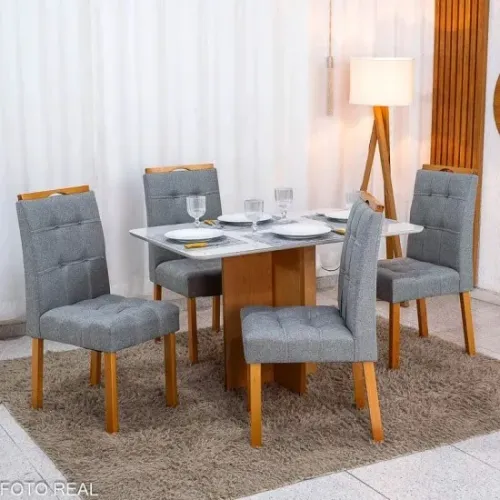 Mesa de Jantar Safira 120x80 C/4 Cadeiras em Veludo MDF/MDP rf14 S