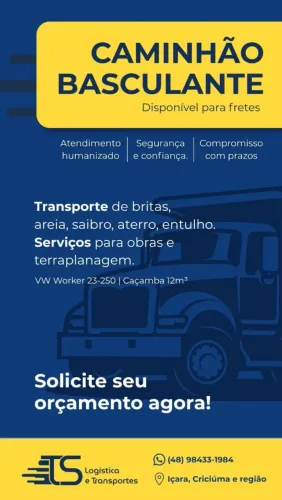 Caminhão Basculante VW Worker 23.250 Disponível para Fretes | Içara e Região