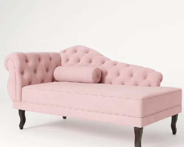 Chaise Recamier 150 cmEm Veludo Pés Luis XV Capitonê de luxo