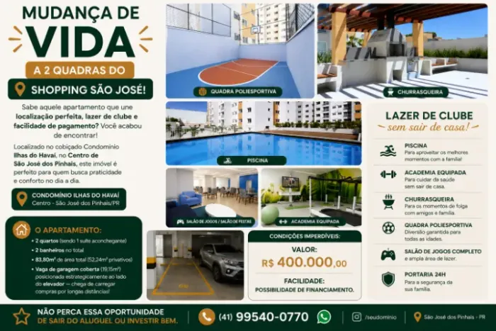 APARTAMENTO 2 QUADRAS DO SHOPPING SÃO JOSÉ