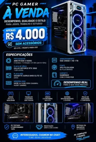 PC Gamer Completo | Ryzen 5 5600G + RTX 3060 12GB + 32GB RAM
