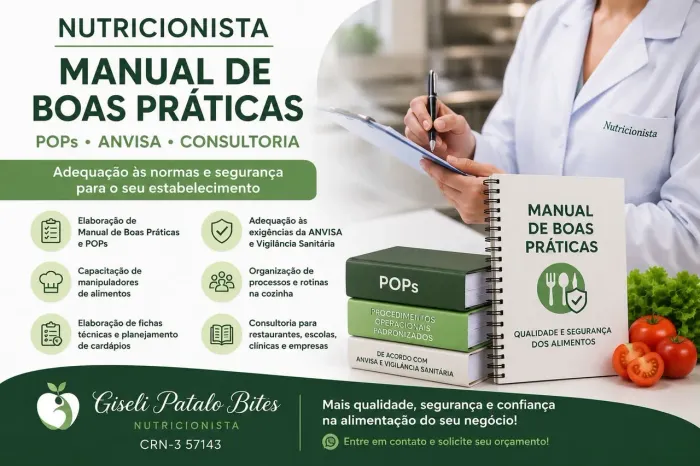 NUTRICIONISTA - MANUAL DE BOAS PRÁTICAS, POPs, ANVISA E CONSULTORIA