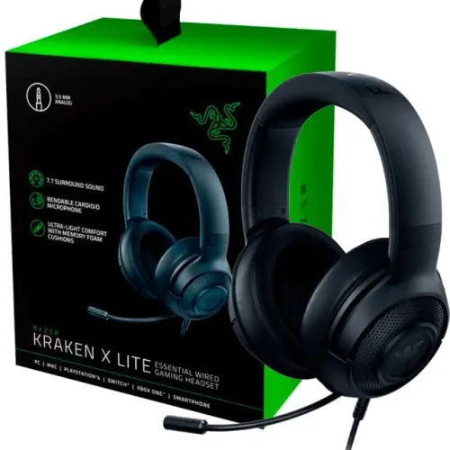 HEADSET GAMER RAZER KRAKEN X LITE NOVO + 2 ALMOFADAS RESERVA | 7.1 SOM*