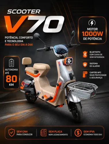 Scooter Elétrica V70 1000W (autonomia de até 80KM)