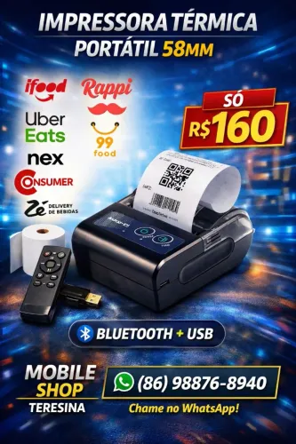 Impressora Térmica Portátil 58mm Bluetooth USB para Delivery - Nova