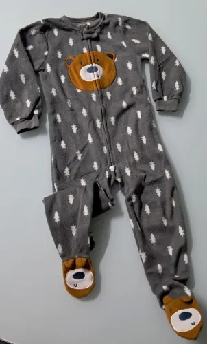Macacão Pijama Infantil Urso Cinza com Pezinho Tam.4