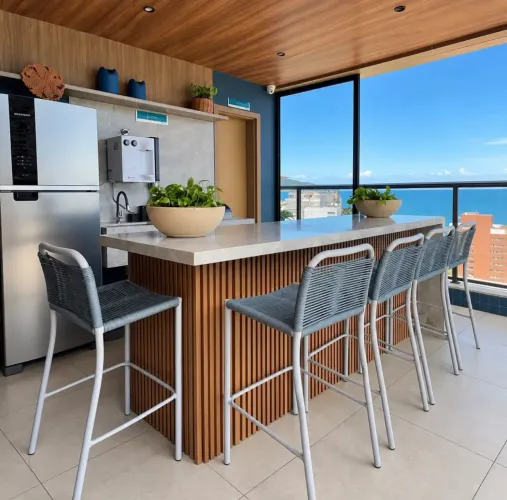 Studio na Barra - Edf Atlantic Ocean, 18m², vista mar, porteira fechada