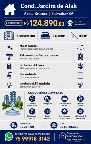 Apto 2/4, Cond Jardim de Alah, Areia Branca - 1º Morador, reformado e com novo acabamento.