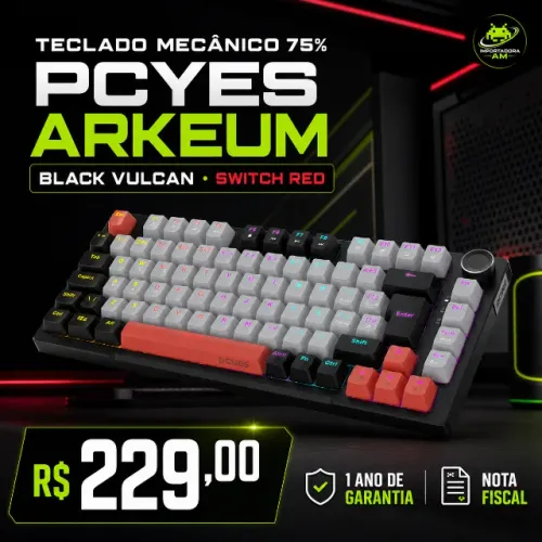 Teclado Mecânico Gamer PCYES Arkeum 75% RGB Switch Red