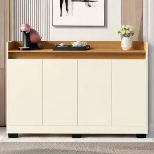 Buffet Real com 4 portas Na Cor Perola/Mel