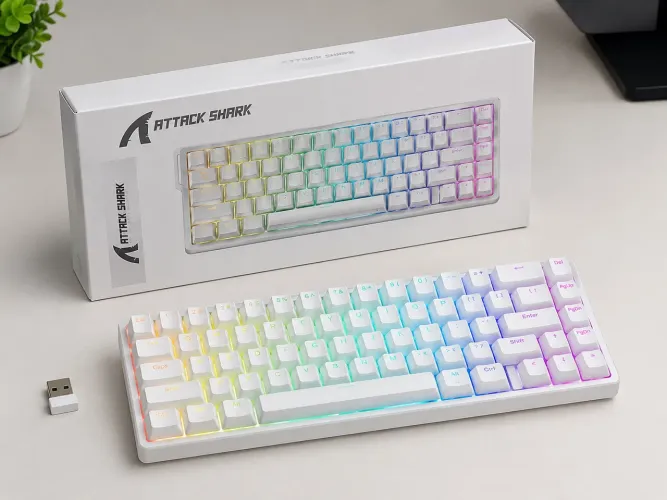 Teclado Magnético Attack Shark X68 HE RGB Branco 8.000Hz Rapid Trigger