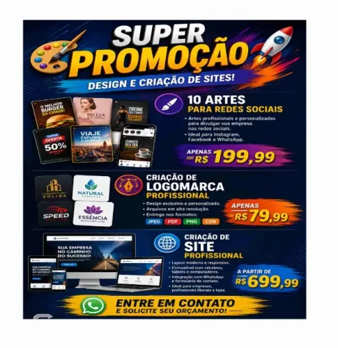 Super ofertas: pacote 10 artes, criação de logomarca, criação de site 