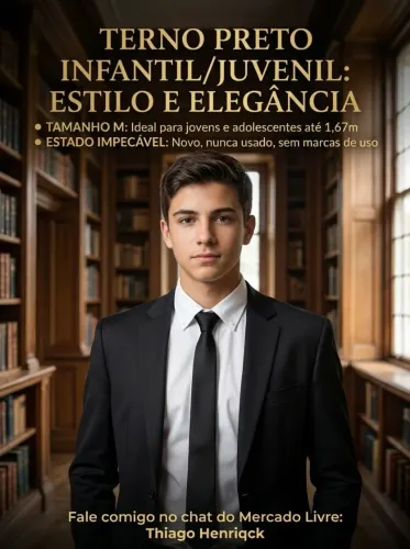 Terno Completo Preto Masculino Slim Juvenil Tamanho M (Ideal até 1,67m)