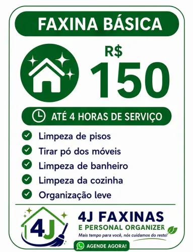 Faxina Básica Residencial a partir de R$150 | 4J Faxinas e Personal Organizer